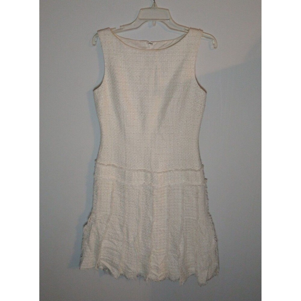 David Meister linen/viscose white distressed fringe size 6 dress